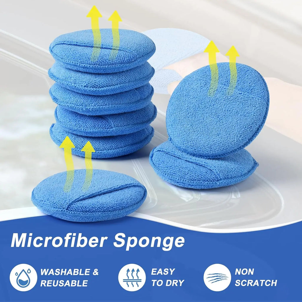 10Pcs Car Waxing Polish Sponges 5 Inch Car Detailing Wax Applicator Pads Round Pocket Microfiber Foam Sponges Car Cleaning Tools