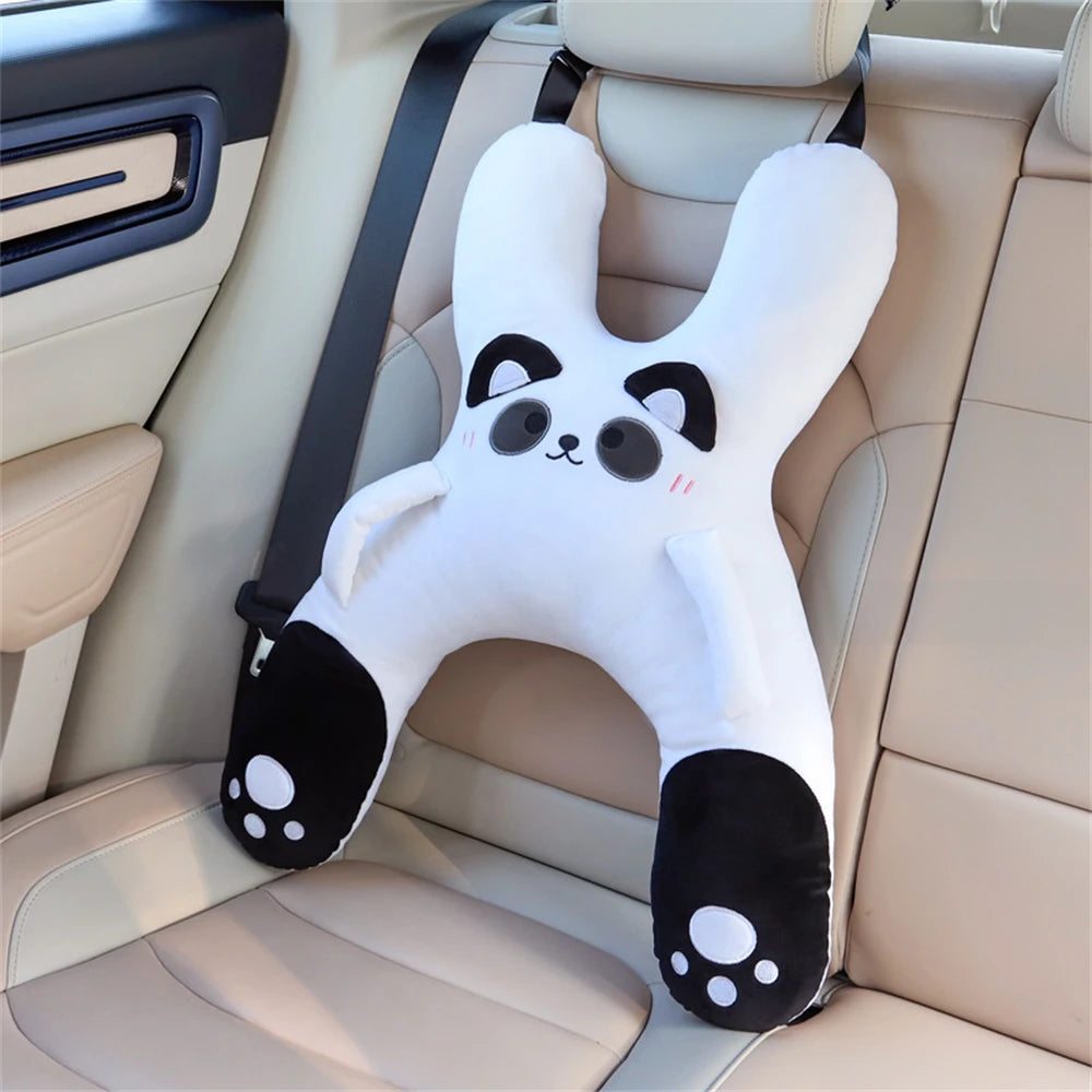 Kid Car Neck Pillow with Seat Belt Cute Cartoon Pillow Comfortable Breathable Car Mounted Child Sleeping Pillow Safety Sleep Aid