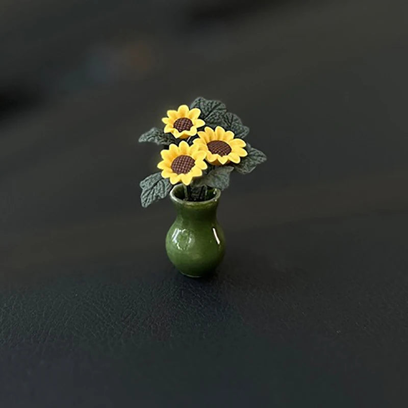 Car Interior Decoration Resin Mini Sunflower Vase Auto Center Console Rearviewi Mirror Ornaments For Car Accessories Woman Gifts