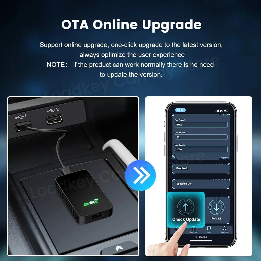 CarlinKit 5.0&Mini5 Pro Wireless CarPlay Android Auto Adapter 2 in 1 CP2A Plus Smart Dongle for Bluetooth 4.2 Spotify Map FOTA