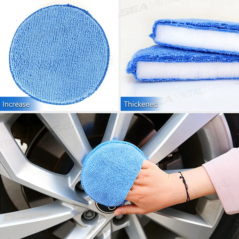 SEAMETAL 5/10Pcs Car Detailing Applicator Pads Car Care Waxing Polish Sponges Soft Microfiber Round Pocket Foam Sponges Car Care