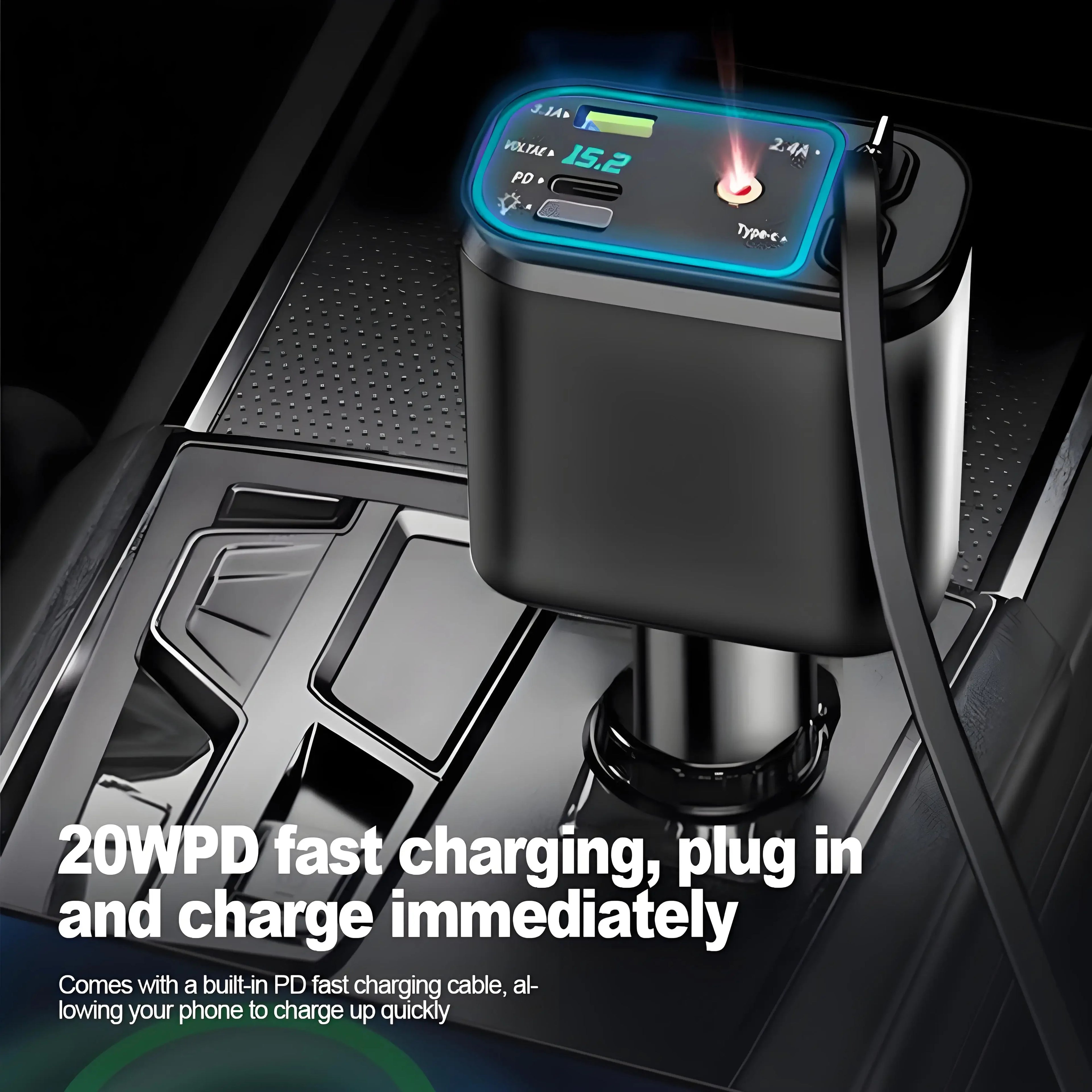 120W Retractable Car Charger with USB C Lightning Cable Starlight in Auto Roof Fast Charging for IPhone Samsung Phones