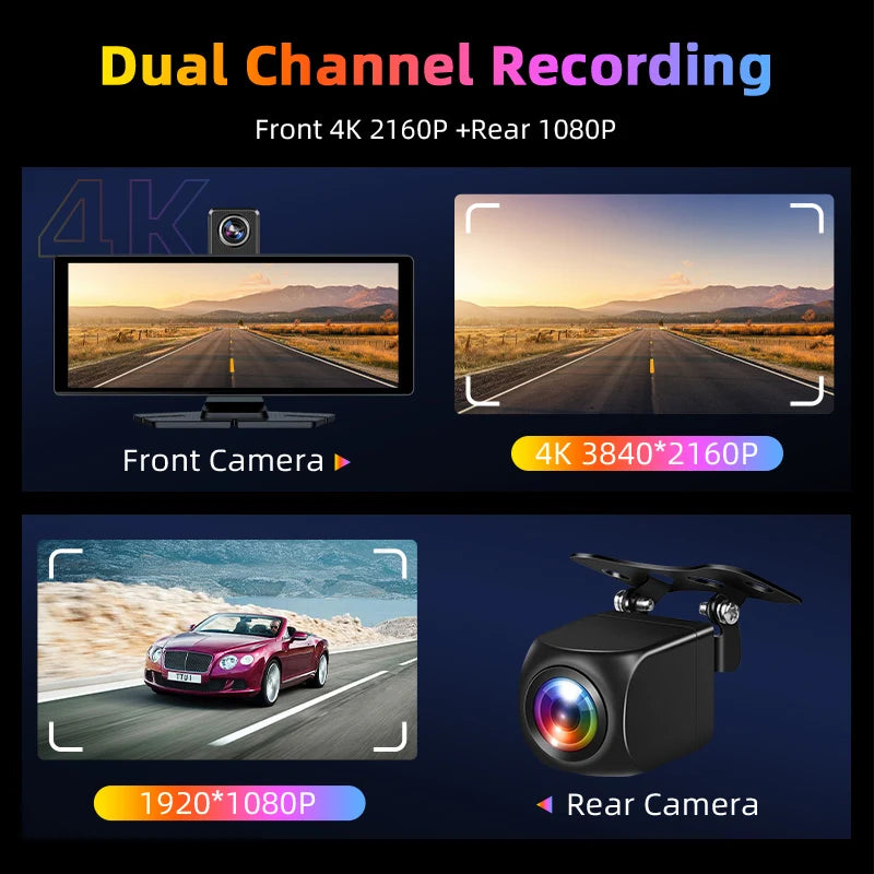 Develuck 10.26" Rotating Carplay Screen 4K Car DVR Rearview Camera Android auto Dash Cam Video Recorder GPS Navigation Dashboard