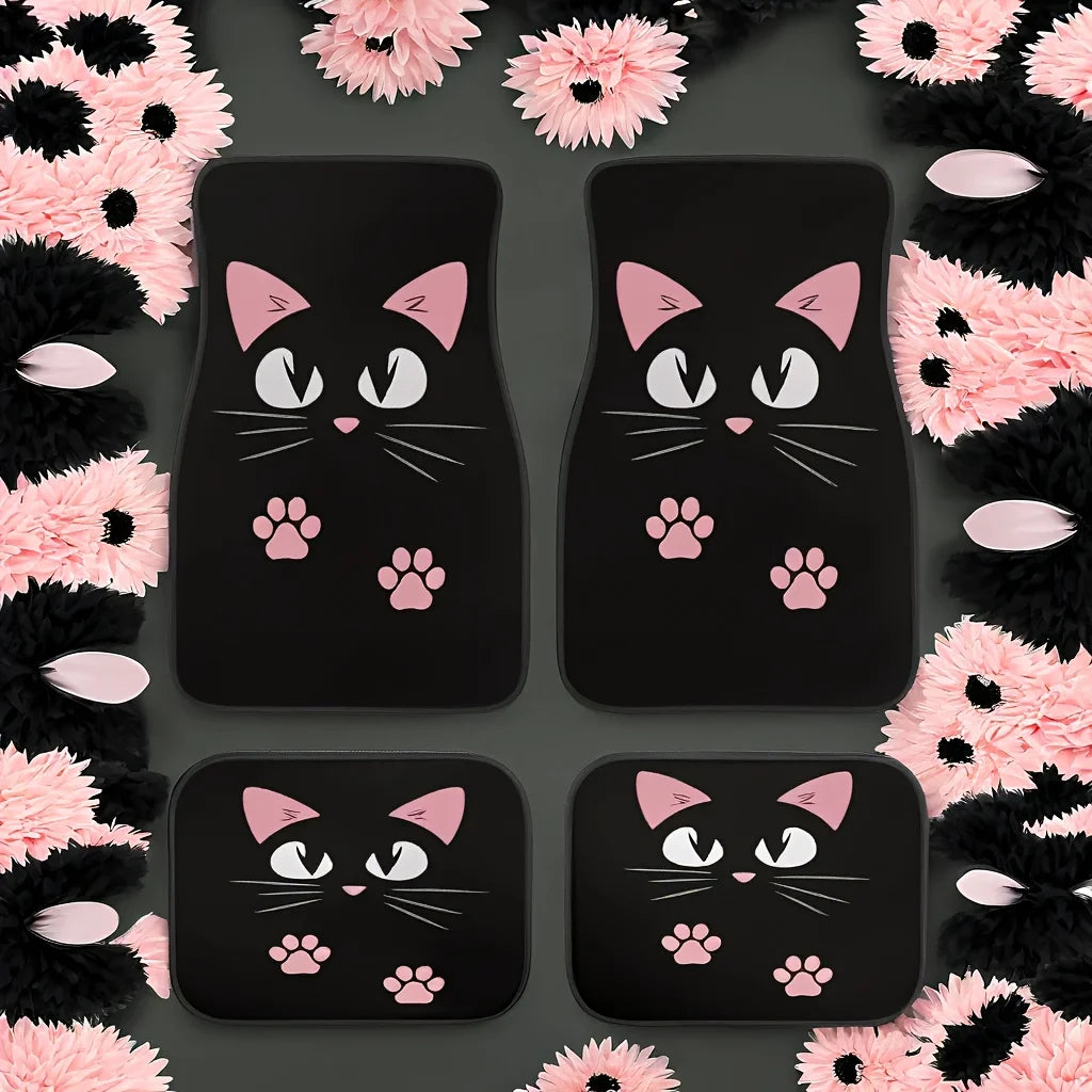 2/4pcs Car Anti-skid Mats,Car Carpets,Cute Cartoon Cat Printed Car Floor Mats,Suitable for The Front and Rear Seats of Most Cars