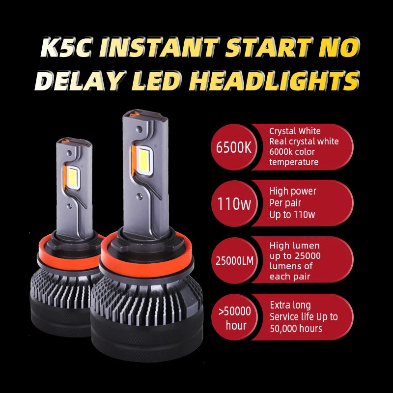 DAWN KNIGHT K5C 24V H7 H4 H1 LED Truck Light Bulb H11 4300K 6000K 110W 24V Led Headlight Lamp for Truck 2PCS