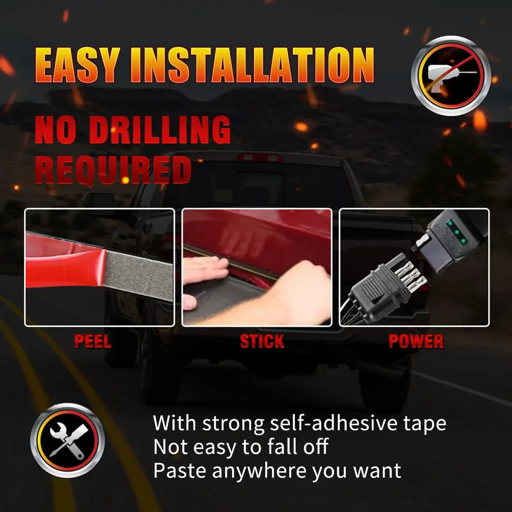 Truck Tailgate Light Bar Triple Row LED Tailgate Light Strip with Brake Reverse Sequential Turning Signals for Cars Pickup 12V