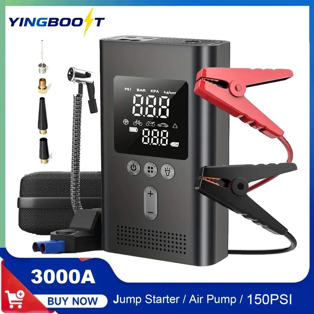 YINGBOOST Car Jump Starter with Air Pump Peak 4000A Auto Battery Booster &150PSI Tire Inflator Jump Starter with Air Compressor