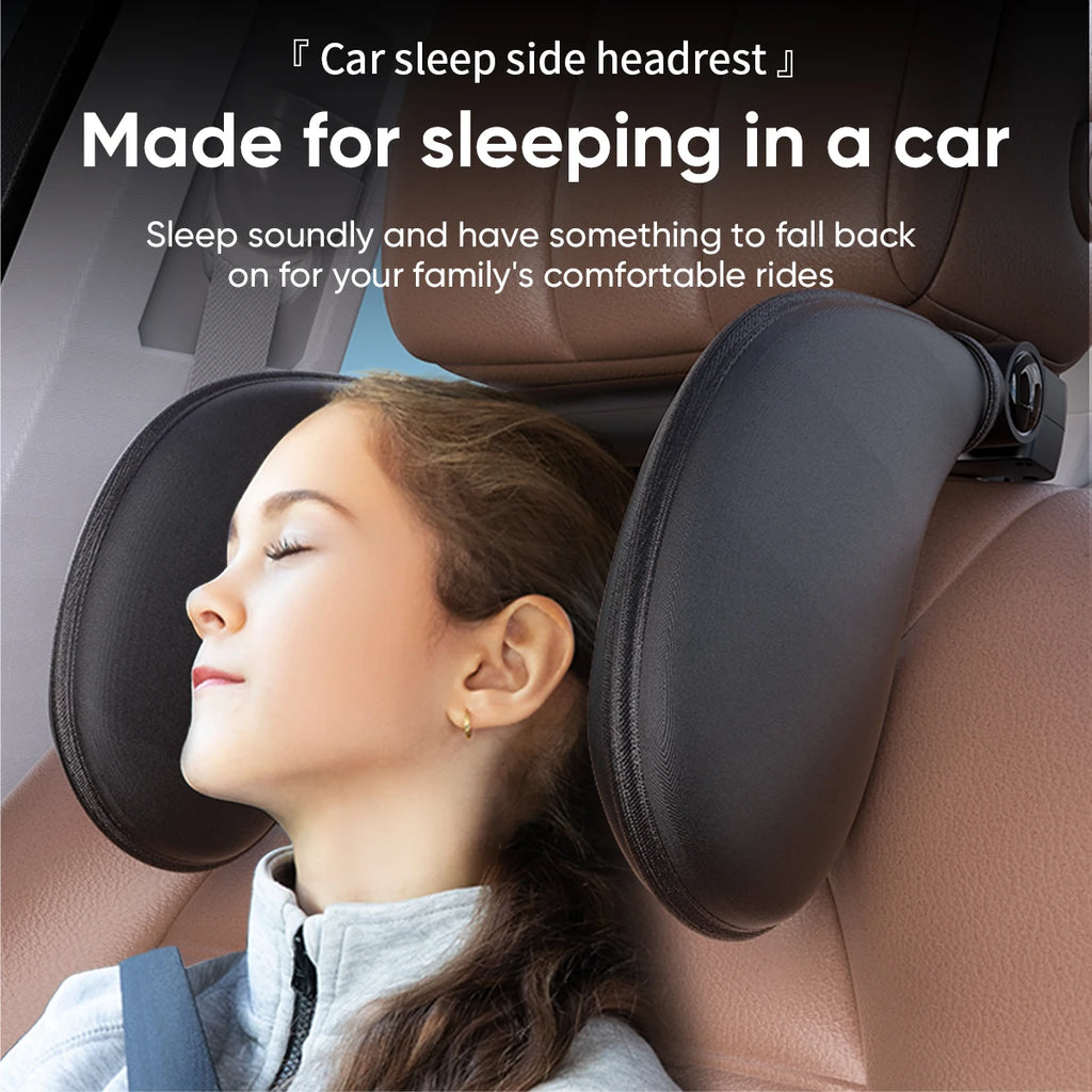 Ergonomic 360° Adjustable Auto Cervical Pillow with Memory Foam & Side Pads One-Click Sleep Headrest for Car Travel BMW Benz