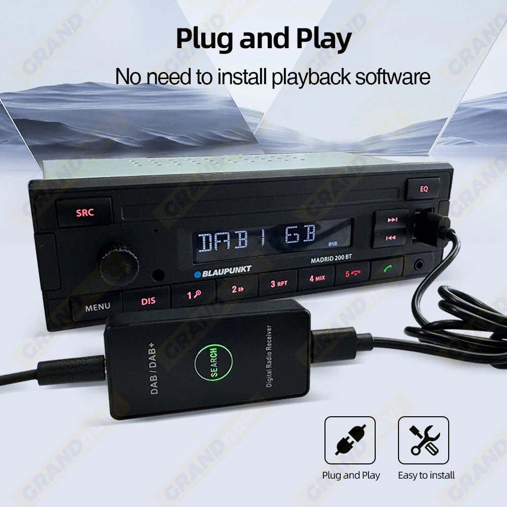 Grandnavi Car DAB+ Digital Radio Box DAB+ Receiver Antenna USB Interface Portable Only For MP3 Player With USB Ports