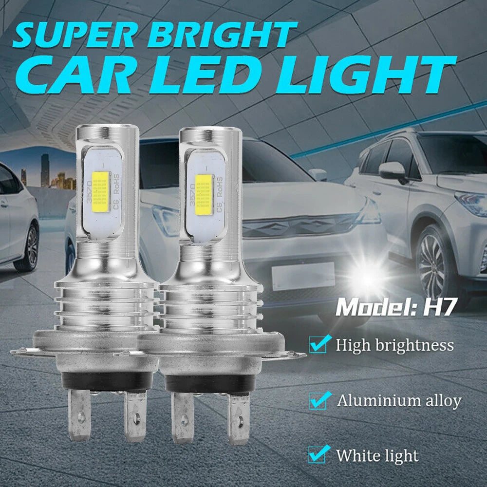 2Pcs H7 H1 H8 H9 H11 9005 9006 LED Bulbs HB3 HB4 CSP LED Super Bright Headlight DRL Lamp 6000K White 3000K Yellow 12000K Blue