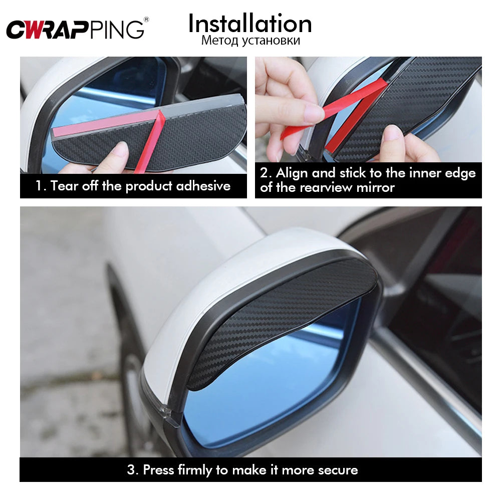 2PCS Car Rearview Mirror Rain Eyebrow Carbon Fiber Pattern Car Universal Rain Shield Rain Shield Reversing Mirror Rain Shield