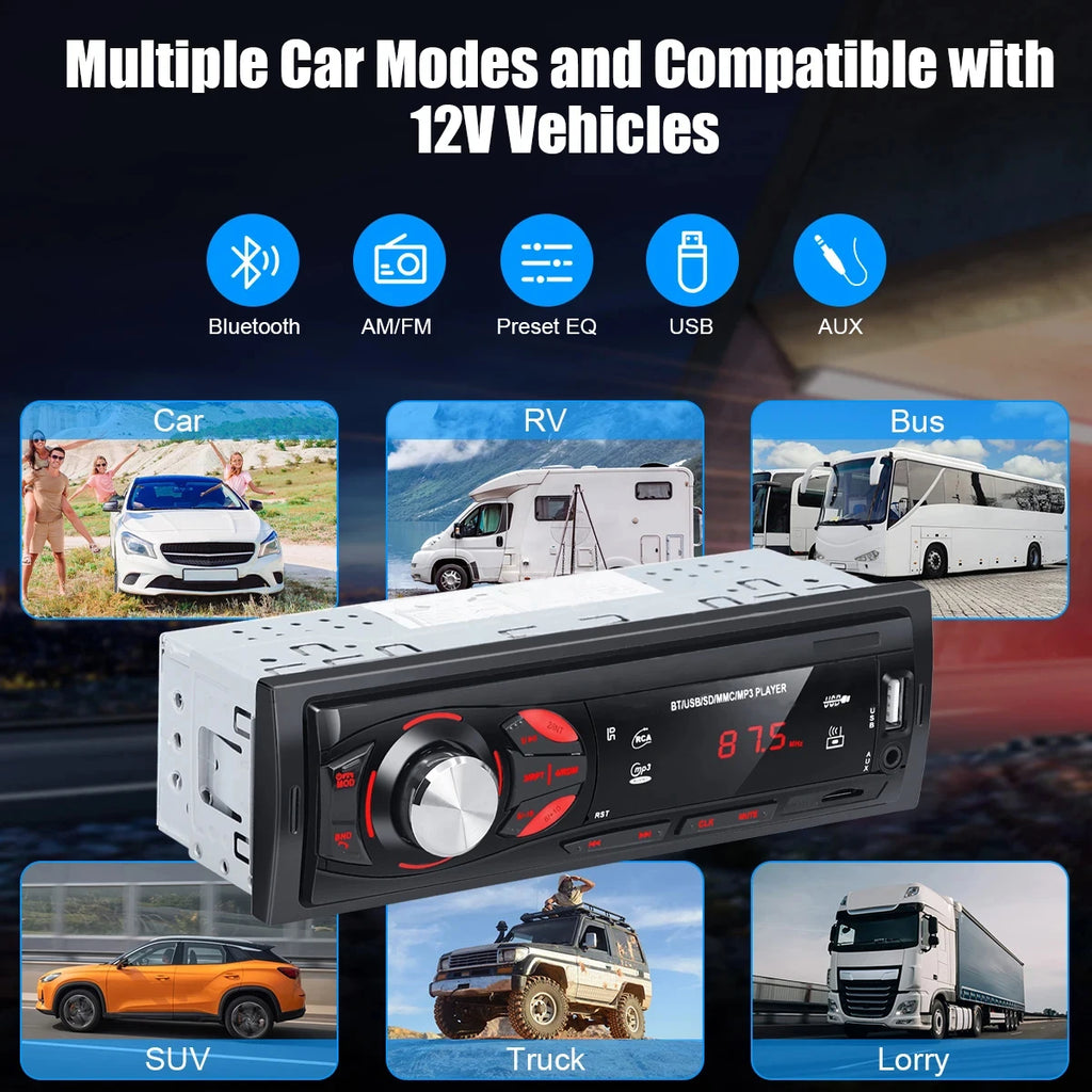 PHONEPACE Bluetooth Car Stereo 4x15W Car Audio FM Radio MP3 Player USB/SD/AUX Hands Free Calling with Wireless Remote Control