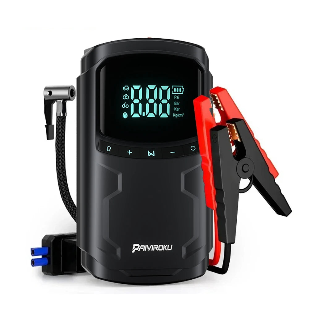5000A 150PSI Car Jump Starter with Air Compressor Auto Tire Inflator, Large LCD Display, LED Light, for Cars, Bike & Motorcycle