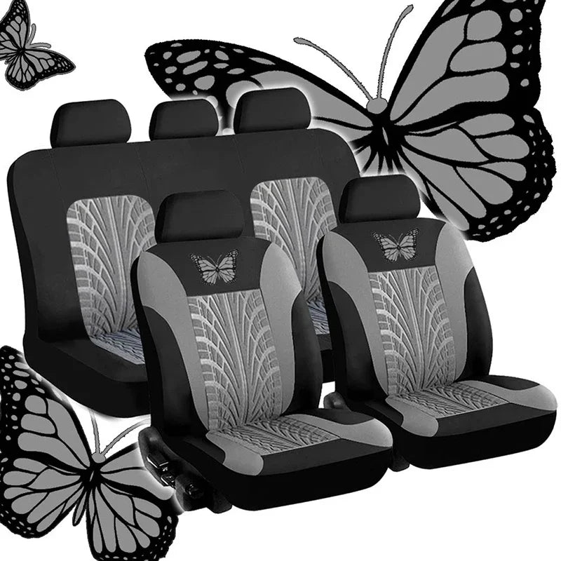 Car Seat Cover Full Set, Universal Butterfly Pattern Embroidery Auto Seat Cover Set