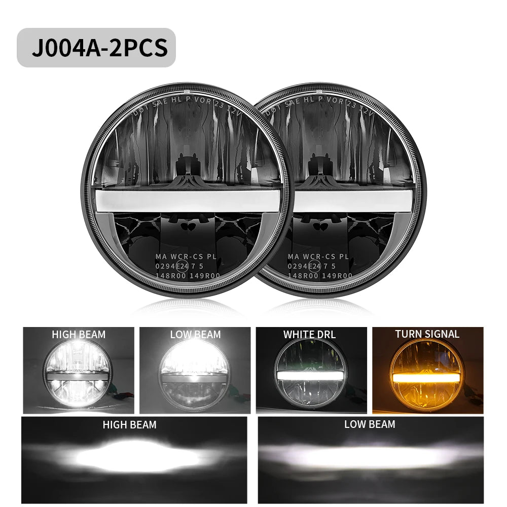 BraveWAY 7 Inch Round LED Headlight, Motorcycle/Offroad/Pickup/Truck,  For Harley For Yamaha For Honda For Jeep Wrangler