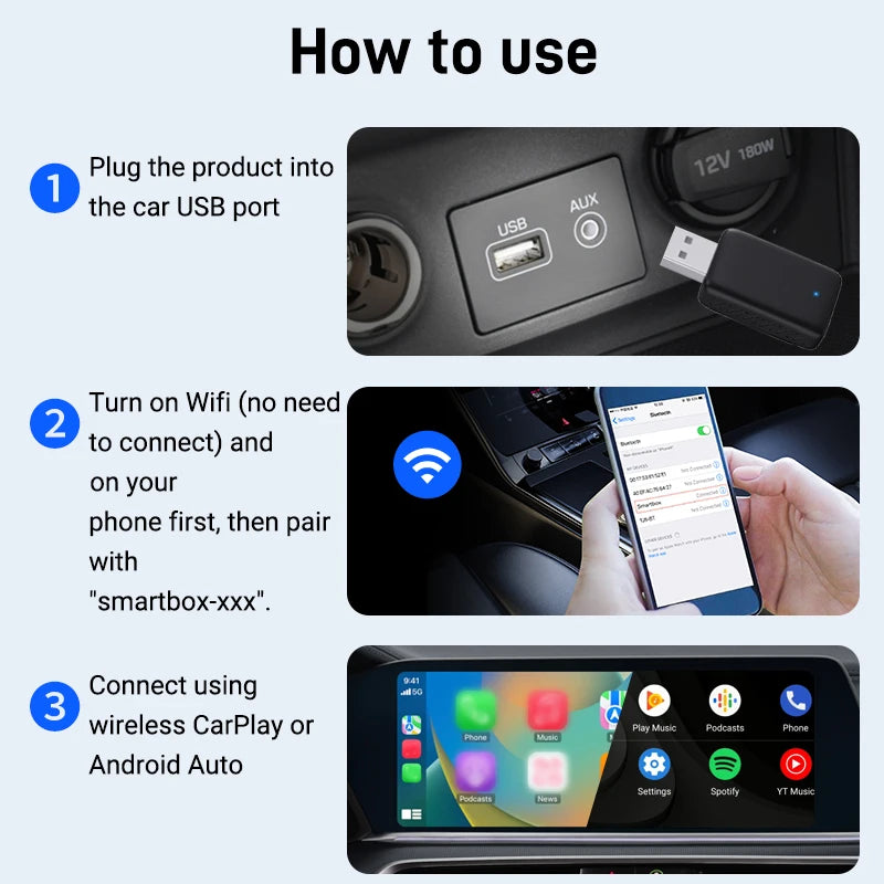 New Wired to Wireless CarPlay and Android Auto 2 in 1 Mini Adapter 5GHz WiFi5 for 99% Original Wired CarPlay/Auto Cars