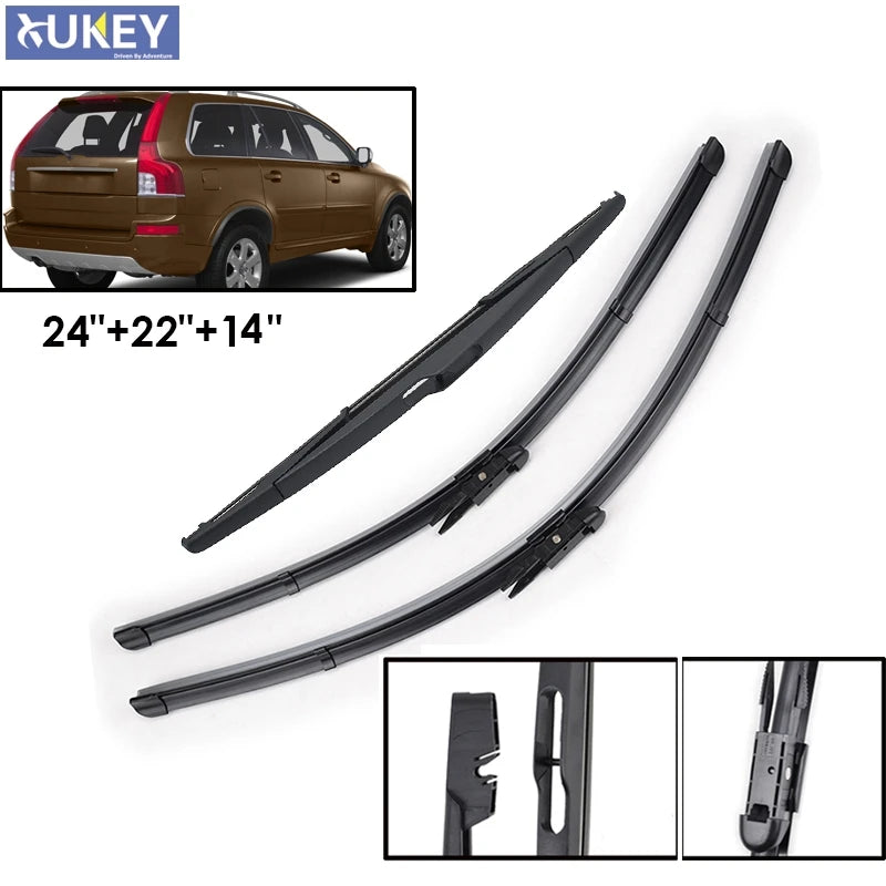 Xukey Windshield Front Rear Wiper Blades For Volvo XC90 2012 2013 2014 Window Rubber Brush Car Accessories 24'' 22'' 14''