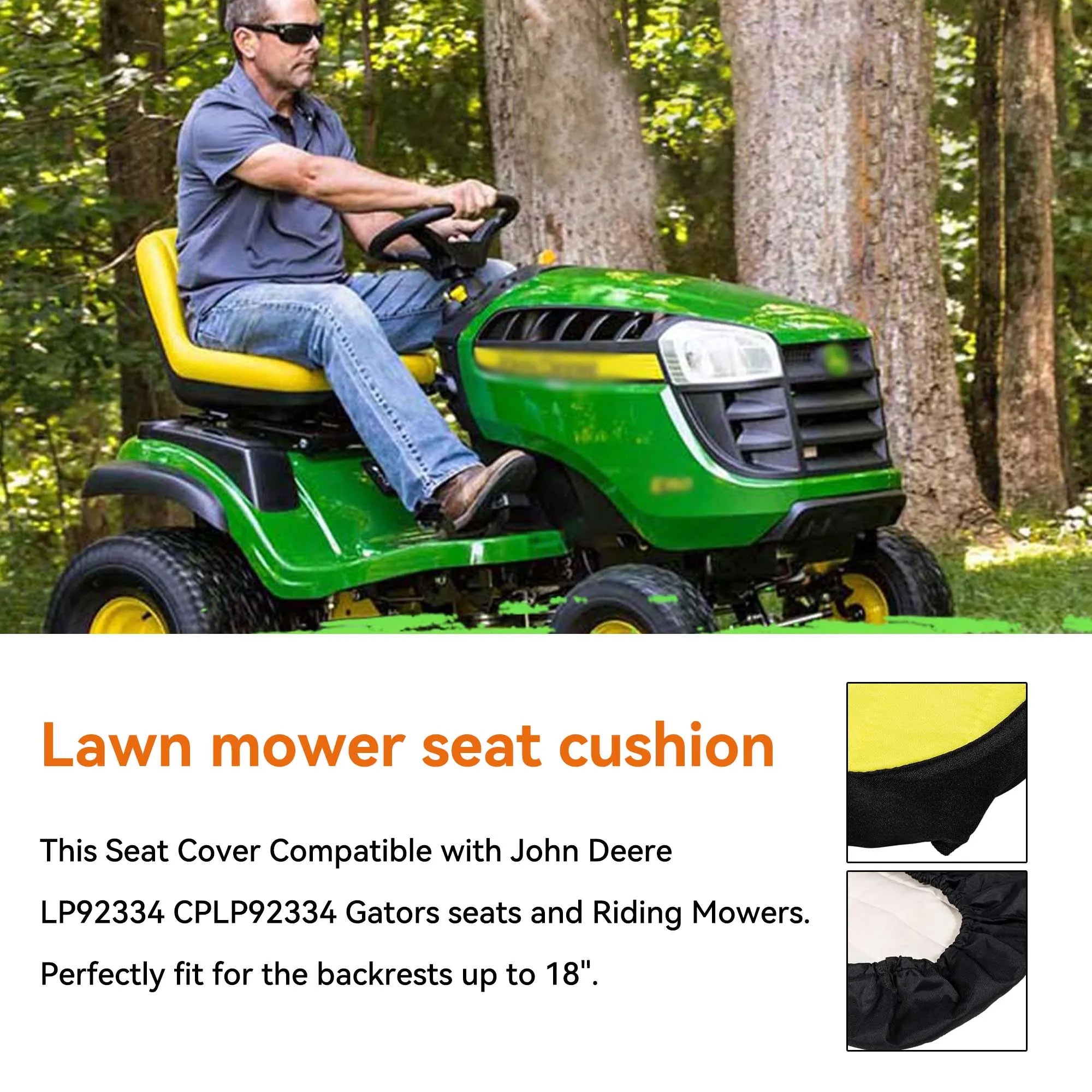 Riding Lawn Mower Cushioned Seat Cover LP92334 for John Deere Mower Tractor & Gator Weatherproof Seats up to 18" High Oxford 300