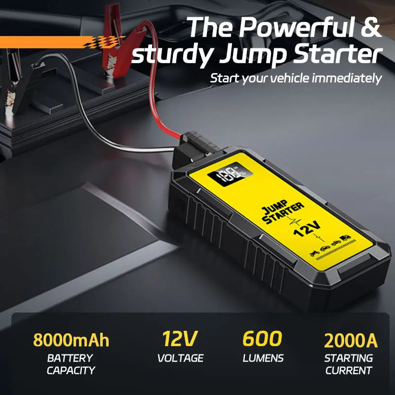 High-power Automobile Emergency Starting Power Supply 8000mAh Screen Safety Hammer Car Starting Device Power Bank Accessories
