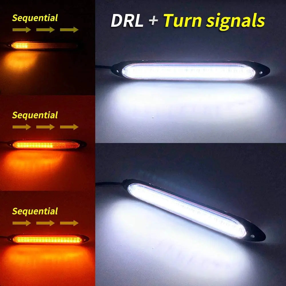 DRL Daytime Running Strip Car Headlight Decoration Turn Signal Light Strip Sequential Yellow Flow White Day Lamp Accessories 12V