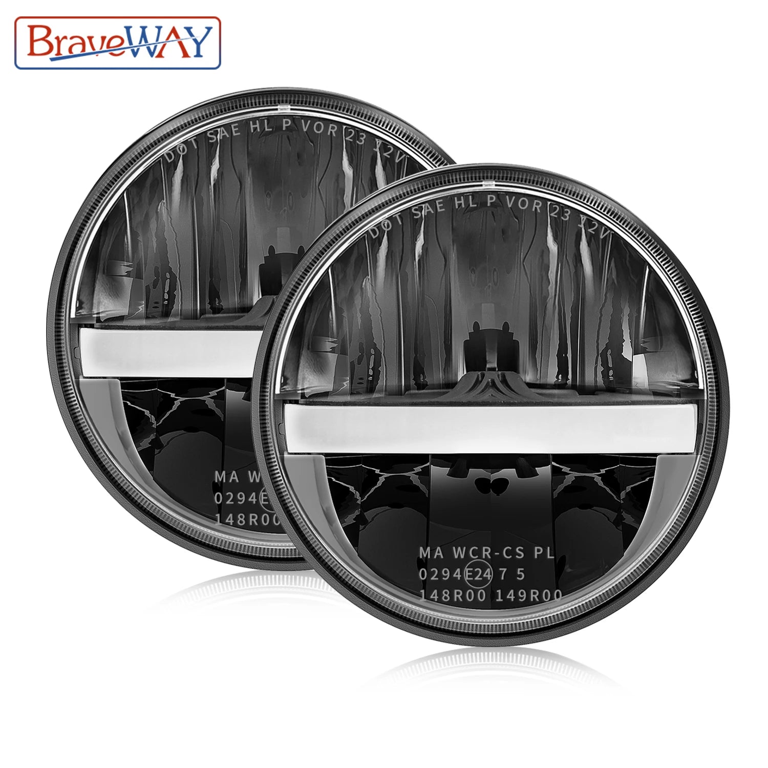 BraveWAY 7 Inch Round LED Headlight, Motorcycle/Offroad/Pickup/Truck,  For Harley For Yamaha For Honda For Jeep Wrangler