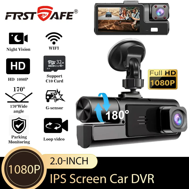 WIFI 3 Camera Car DVR Mini 1080P Inside Vehicle Dash Cam Three Channel DVRs Recorder Video Registrator Mini Dashcam Camcorder
