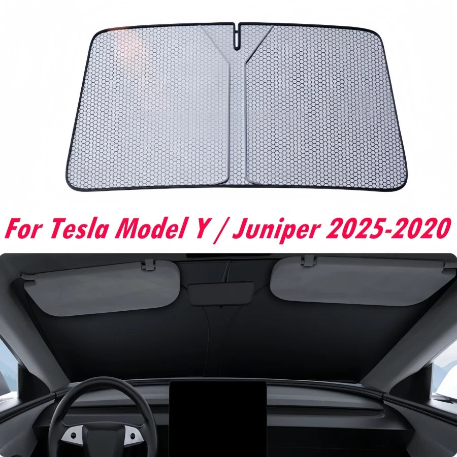For Tesla Model Y/ Juniper 2025-2020 Upgraded Graphene Heat Insulation Front Sunshade Windshield  [Tailored Fit, 99% Sun Protect
