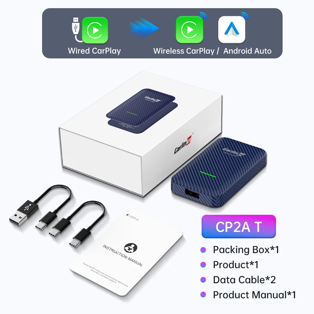 CarlinKit 5.0&Mini5 Pro Wireless CarPlay Android Auto Adapter 2 in 1 CP2A Plus Smart Dongle for Bluetooth 4.2 Spotify Map FOTA