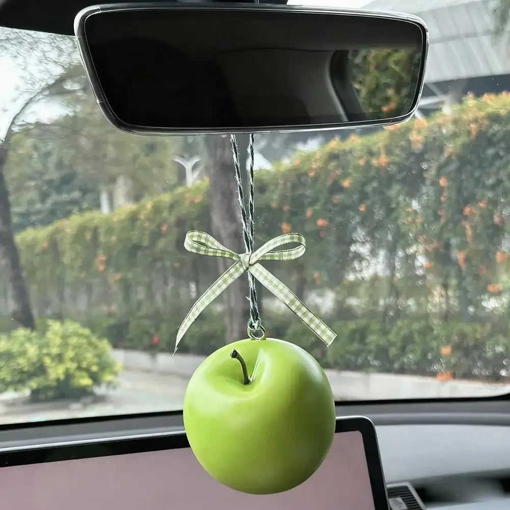 Creative Apple Car Pendant Hanging Ornament Safe Travel Keychain Car Rearview Mirror Decoration Ornament Auto Interior Accessory