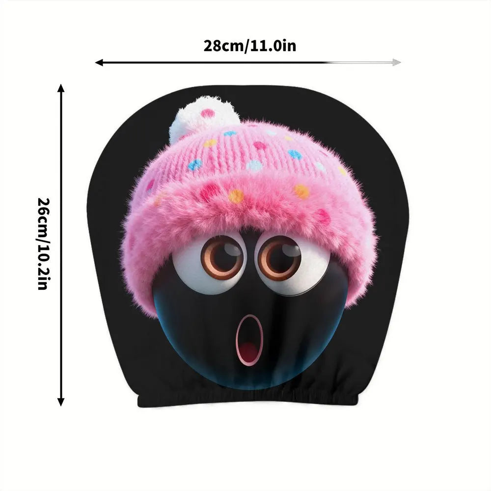 Winter limited edition surprise expression Pink plush hat General Motors headrest cover 2pcs, New Year gift, cute cartoon style