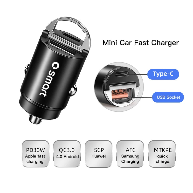 Invisible Mini Car 100W Charger USB Type-C Dual Interface For Smart Fortwo 451 450 453 EQ Forfour Roadster Forjeremy Crossblade