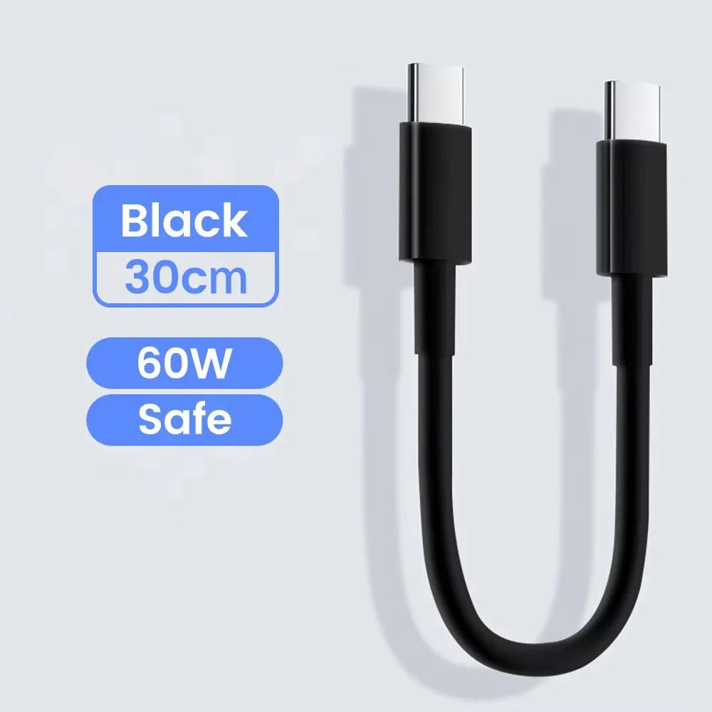 0.3M Short USB Type C Cable PD60W Fast Charging Power Bank Data Cord For iphone 15/16/17 Samsung Xiaomi Huawei Phone USB C Cable