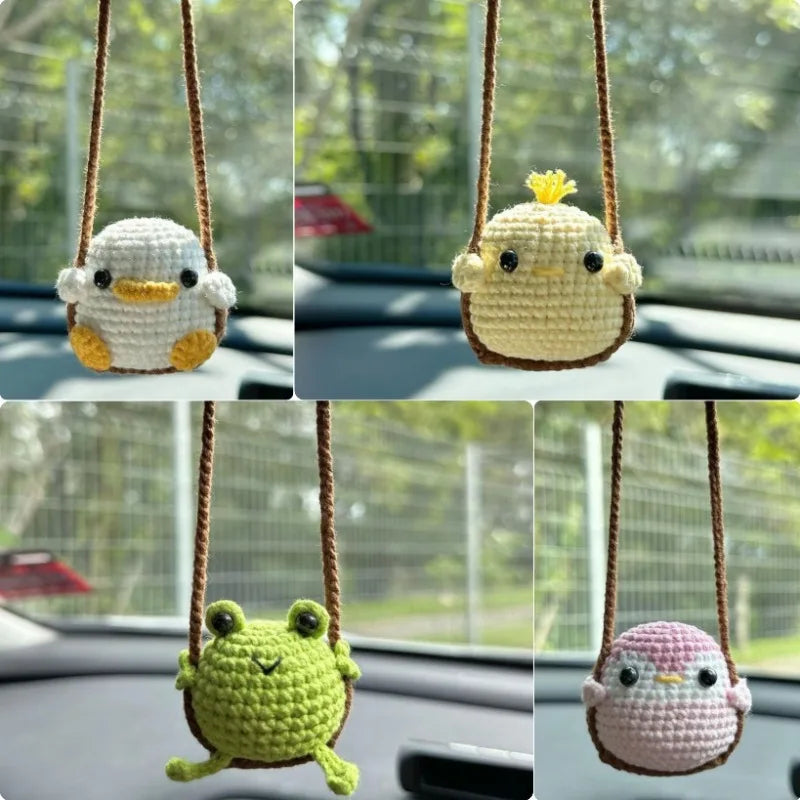 1 PC New Handmade Knitted Charms Cute Frog, Penguin,Duck,Chick Animal Car Charms Car Decoration Cute Car Accessories