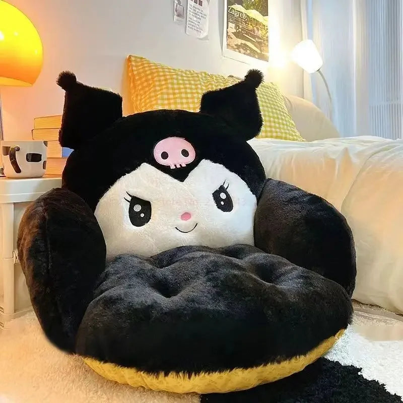 Kawaii Cinnamoroll Big Size Cute Plush Half Surrounded Black Kuromi Cushion Backrest Dormitory Office Non-Slip Chair Cushion