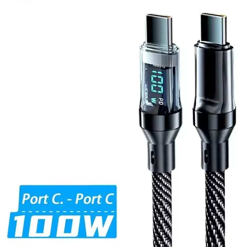 120W Ultra Fast Charge Type C USB Cable LED Digital Display Quick Charging Data Cord For iPhone Samsung Redmi Huawei 2026 New