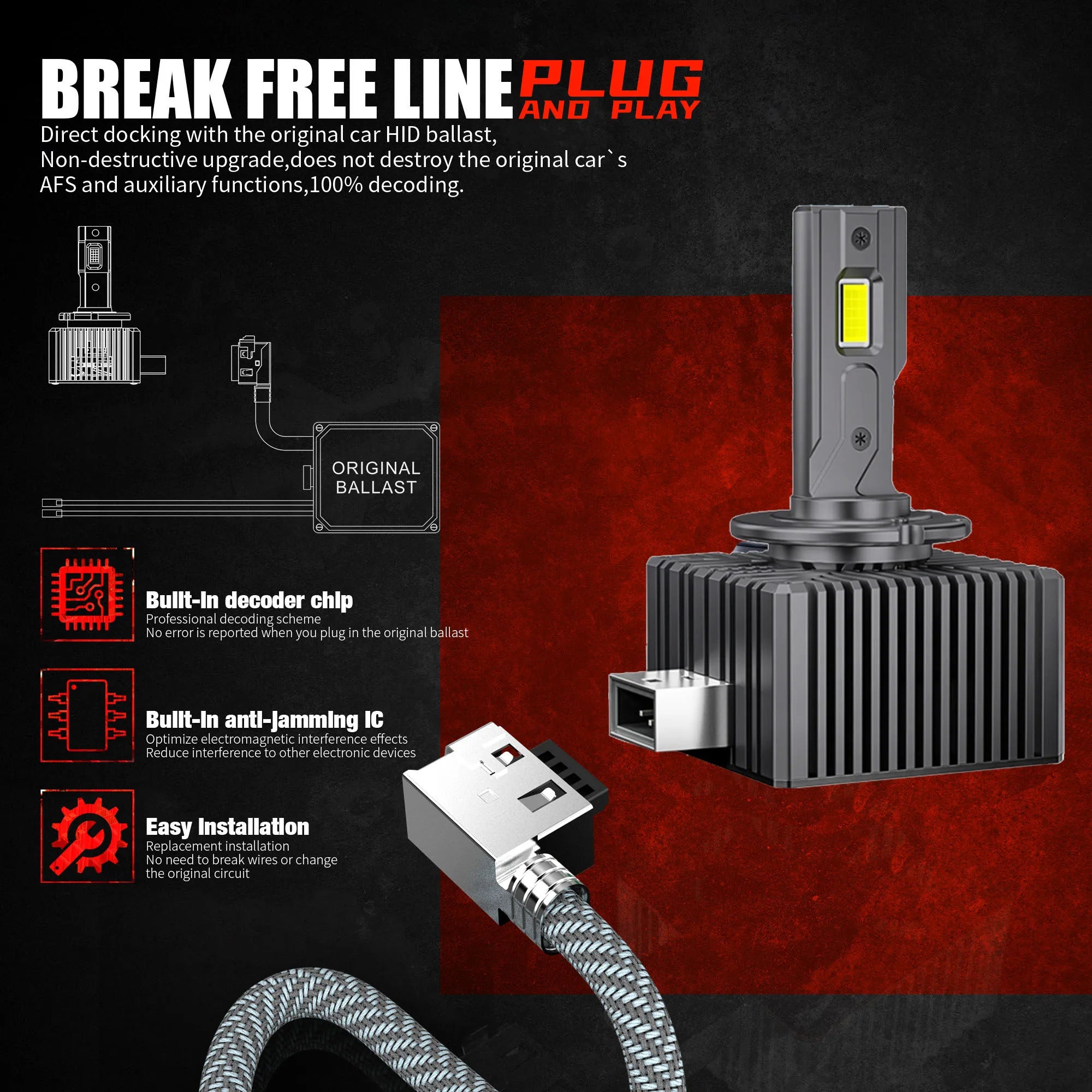 2PCS D1S D3S D8S LED Headlights HID 35W Universal Car Light D2S D4S Turbo LED 30000LM Two-sided CSP Chip 6000K Plug&Play 12V 24V