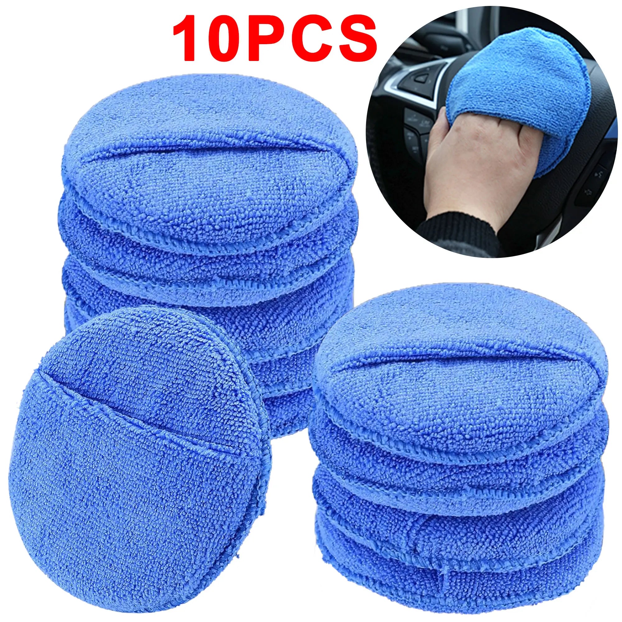10Pcs Car Waxing Polish Sponges 5 Inch Car Detailing Wax Applicator Pads Round Pocket Microfiber Foam Sponges Car Cleaning Tools