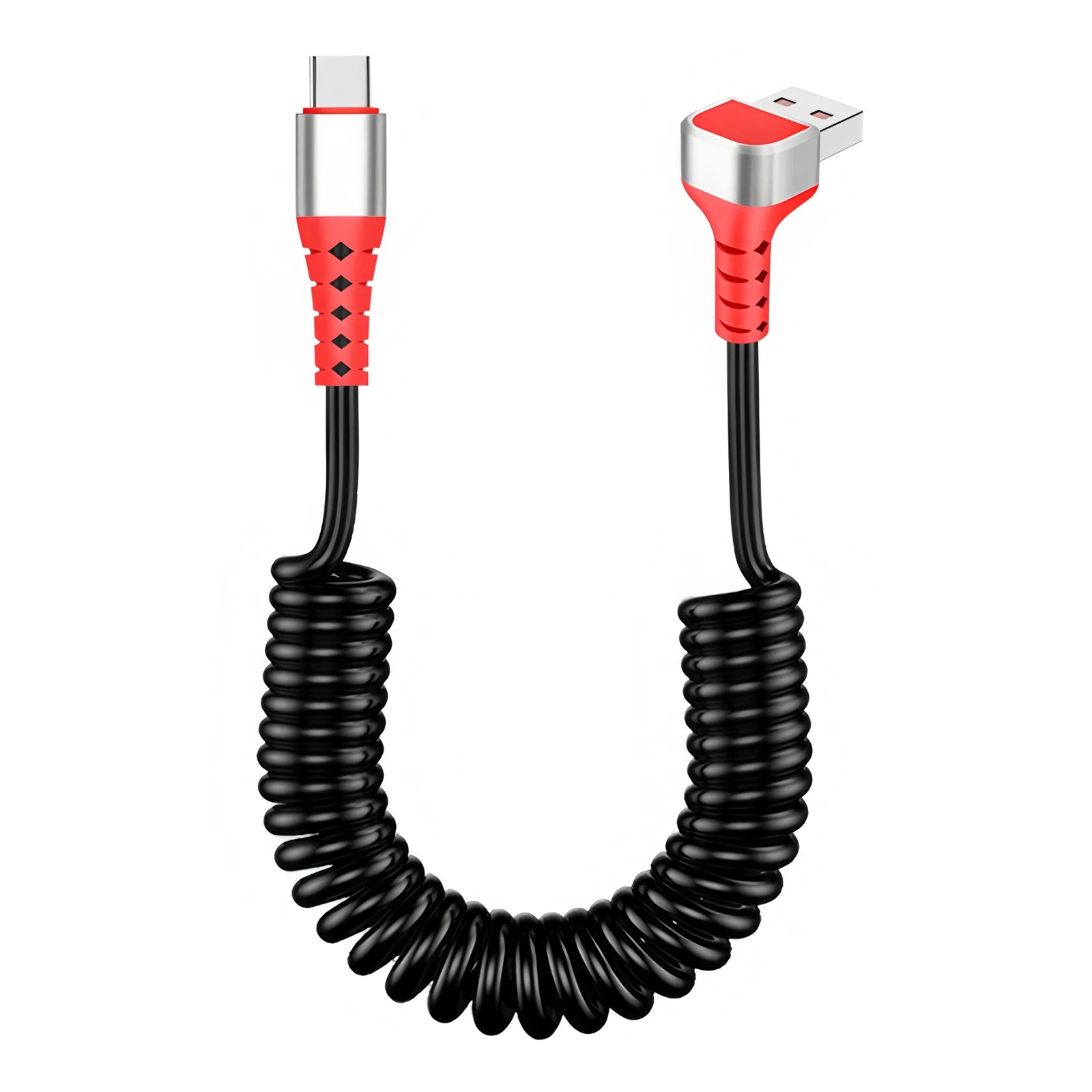 Elbow USB-C Retractable Spring Data Cable: Supports fast charging, compatible with iPhone 15/16 Pro Max,CarPlay &Carlife+