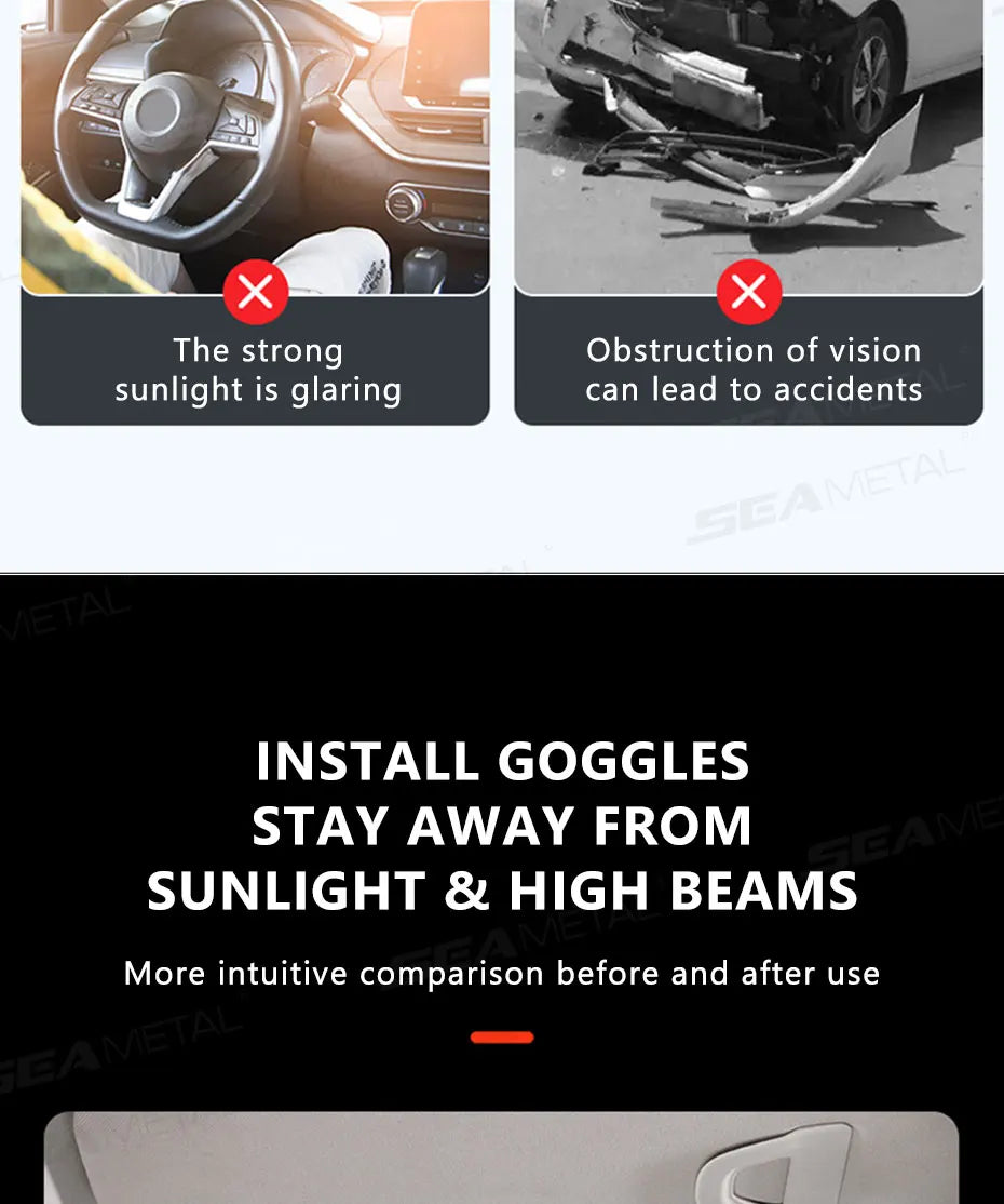 SEAMETAL Car Sun Visor Sunshade Goggles Anti-UV Adjustable Car Mounted Mirror Sun Visor Extender Safety Driving Car Accessories