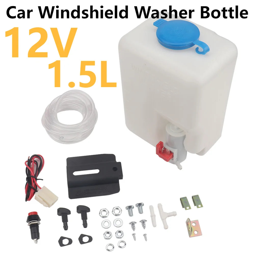 1.5L 12V Universal Windscreen Washer Bottle Tank Pump Wiper System Reservoir Kit Fluid Nozzle Sprayer Car Windshield Clean Tools