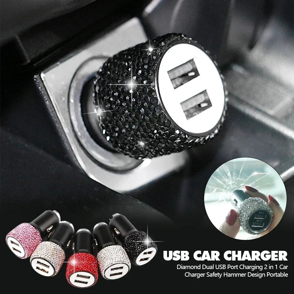 Bling Bling USB Car Charger 5V 2.1A Dual USB Port Fast Adapter Car Decor Styling Diamond Car Accessories Interior for Woman