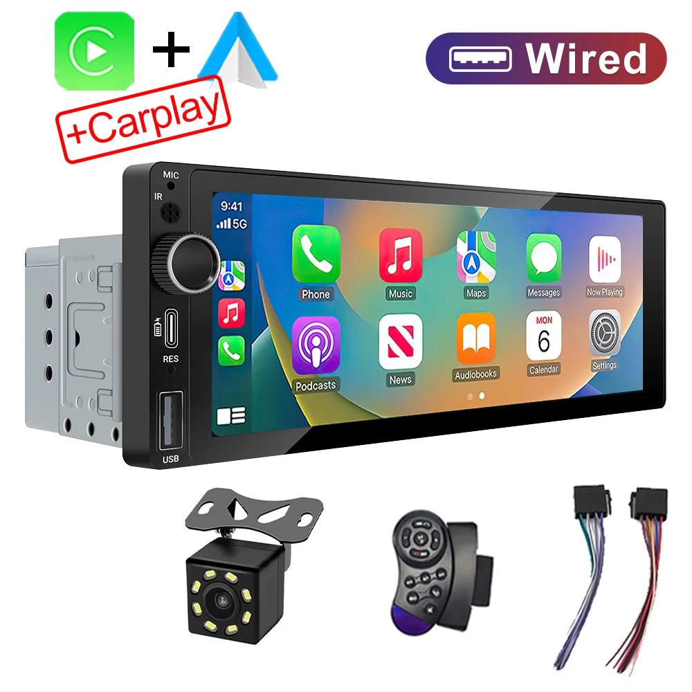 IPS 6.9 Inch 1Din Wireless Or wired Carplay Android Auto Car Radio Multimedia MP5 Player 1 Din DVD Bluetooth Stereo USB Charging