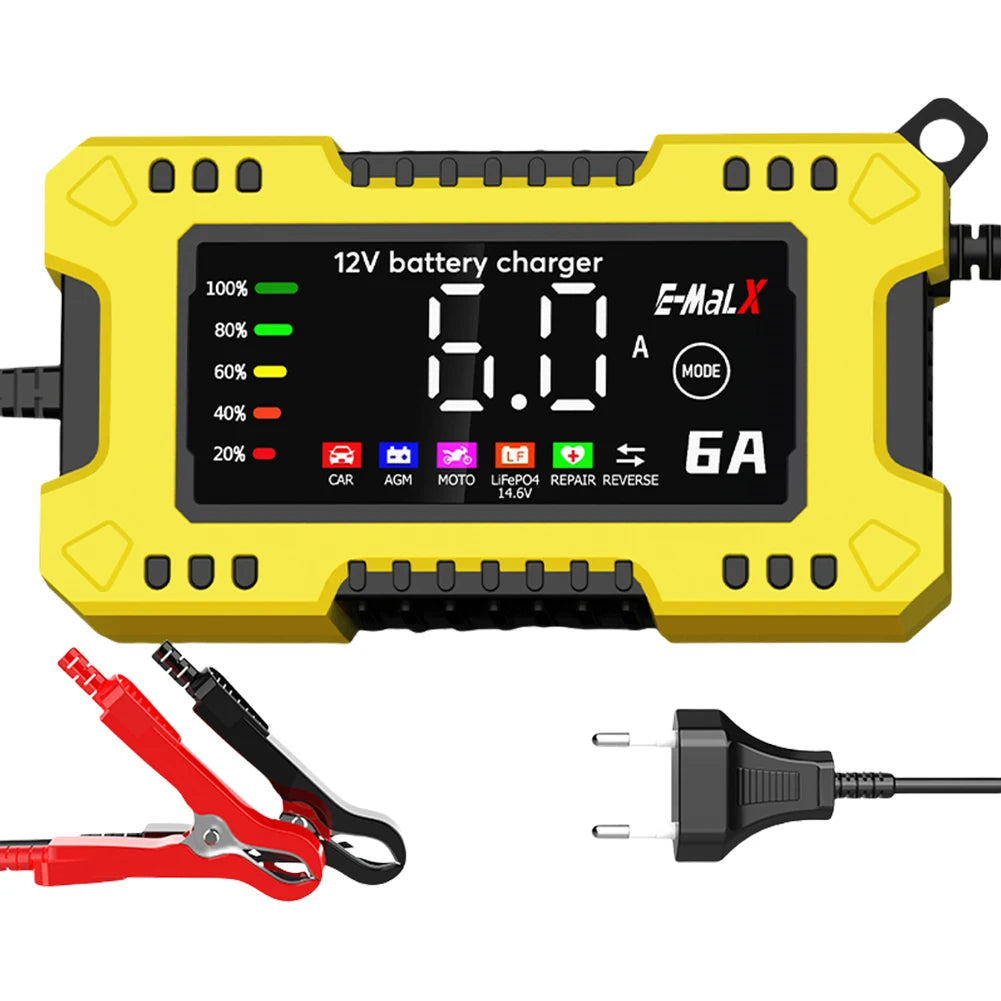 Car Battery Charger 110-220V Power Puls Repair Charger Moto Truck Battery Charger 12V 6A Wet Dry Lead Acid Battery LED Display