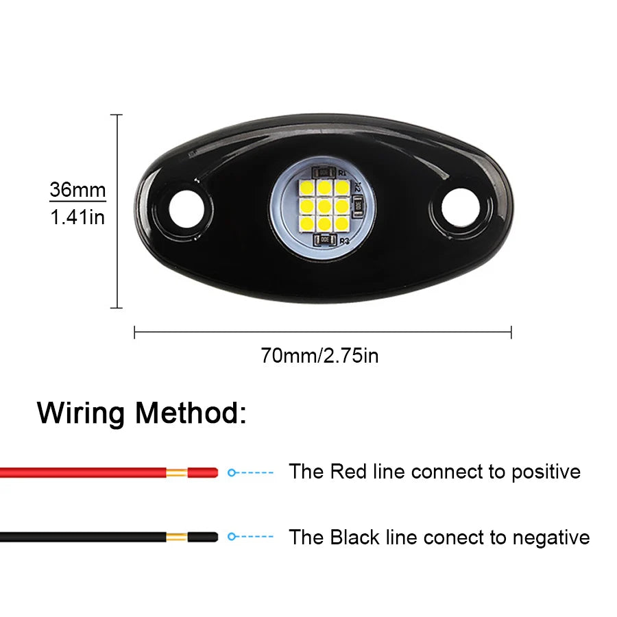 Waterproof 12V LED Rock Lights Kit Underbody Underglow Trail Rig Atmosphere Lamp for Car Truck ATV SUV Offroad Fender Neon Light