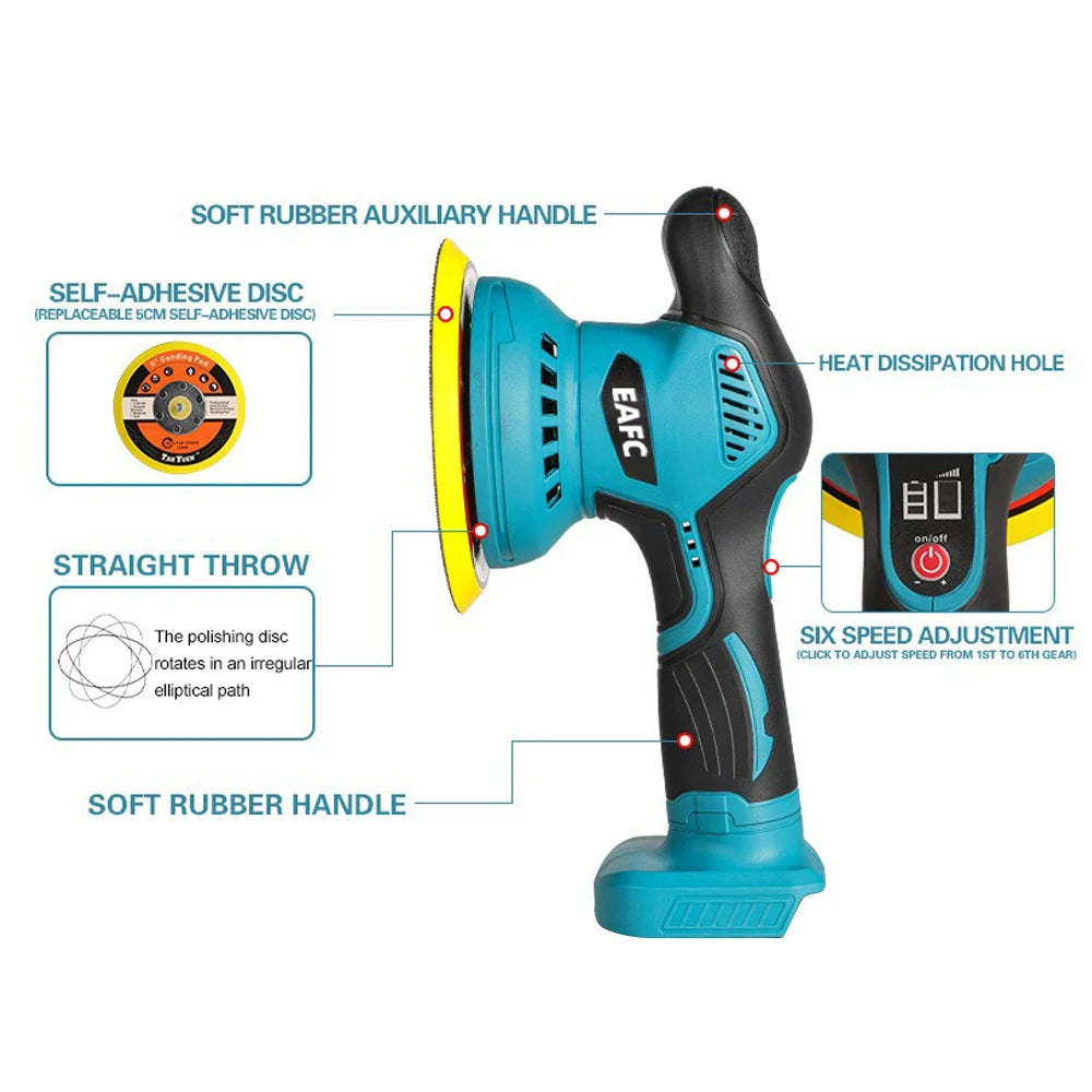 EAFC Cordless Rechargeable Buffer Polisher Portable Polishing Machine6 Gears Metal Waxing For Makita 21V Battery(No Battery)