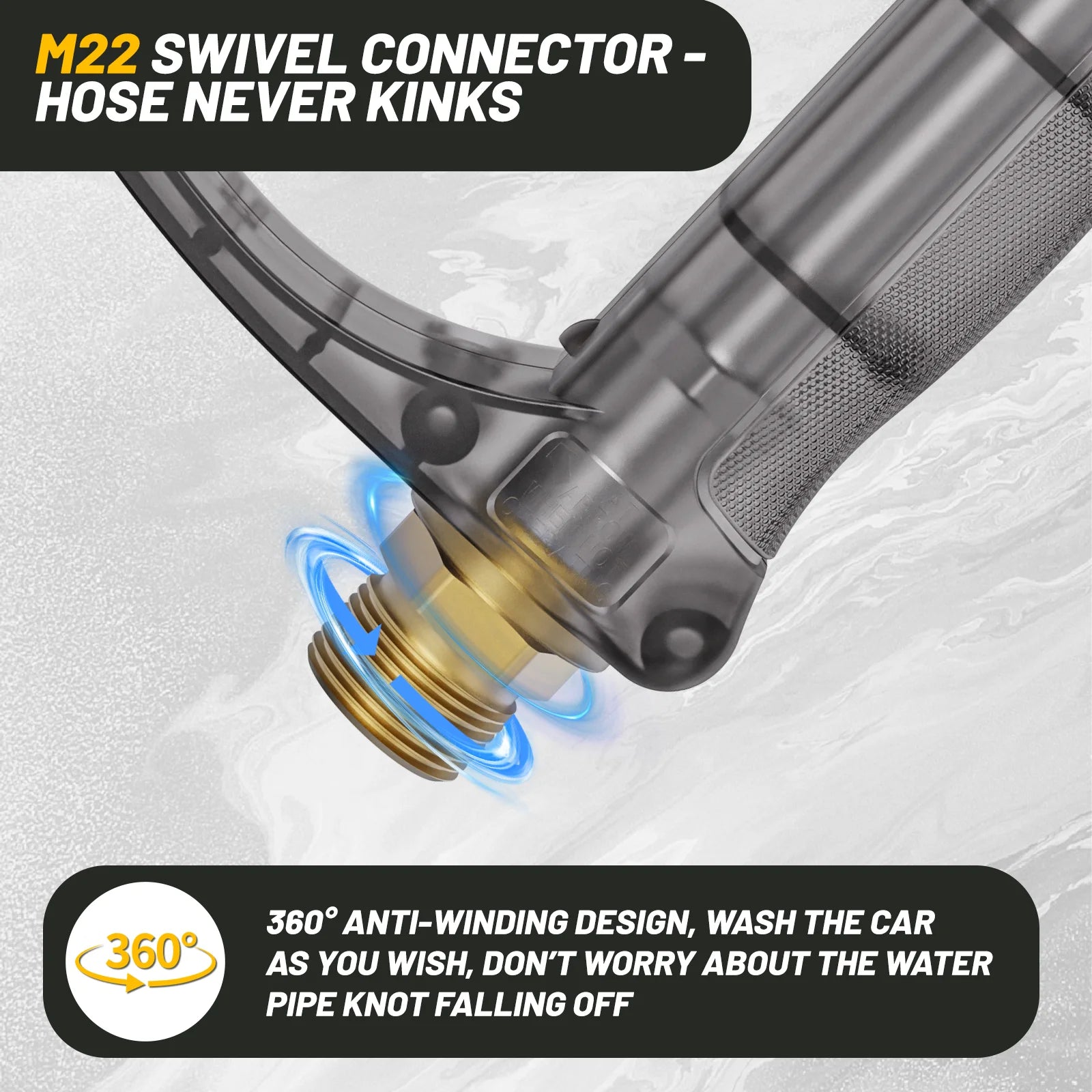 Simple transparent gray high-pressure cleaning machine car wash water gun yellow red color 360° anti-winding design with 5nozzle