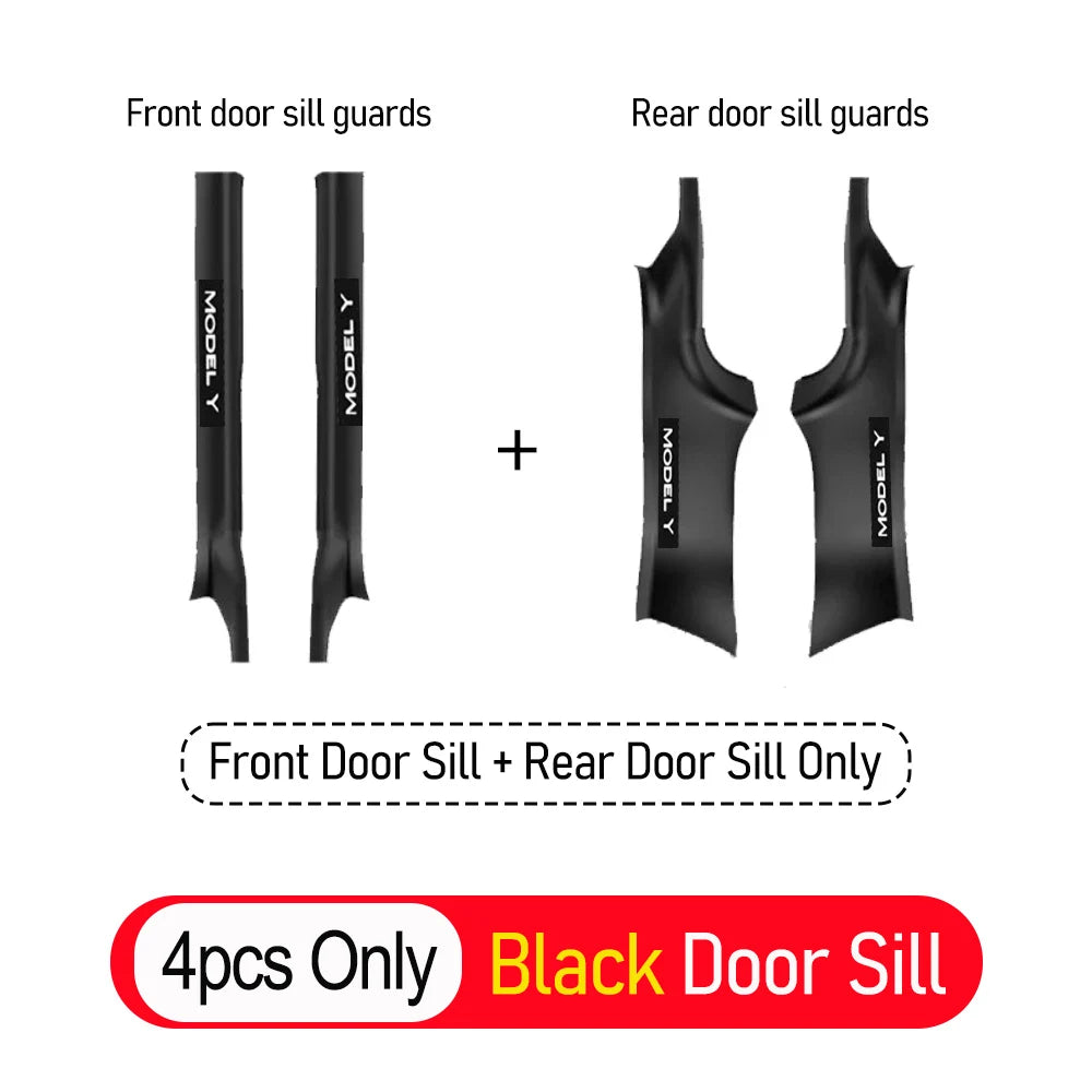 4 6 8Pcs For Tesla Model Y Juniper 2025 2026 Front Rear Door Sill Protector Threshold Strip Anti-kick Guard Panel Waterproof Pad