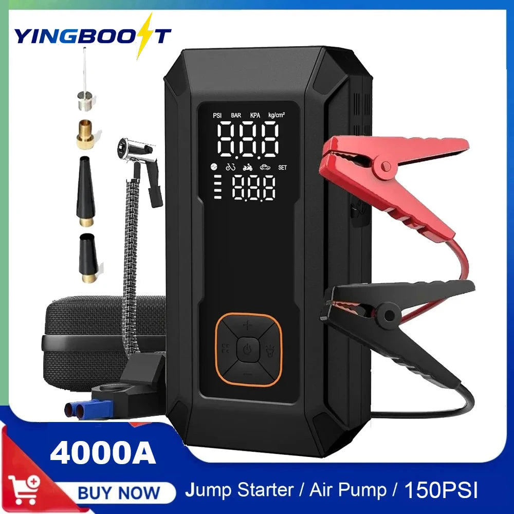YINGBOOST Car Jump Starter with Air Pump Peak 4000A Auto Battery Booster &150PSI Tire Inflator Jump Starter with Air Compressor