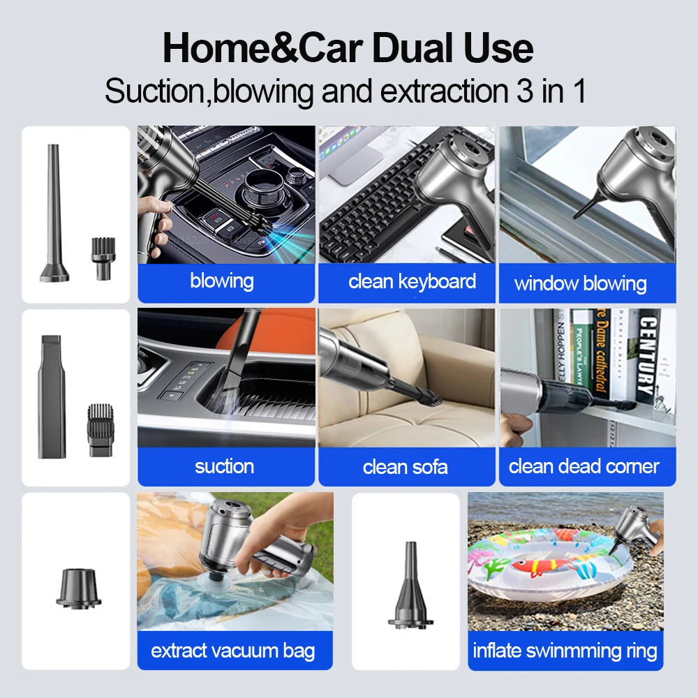 Portable Car Vacuum Cleaner Powerful Wireless Car Vacuum Cleaner 95000PA Strong Suction Handheld Vehicle Vacuum Cleaner for Car