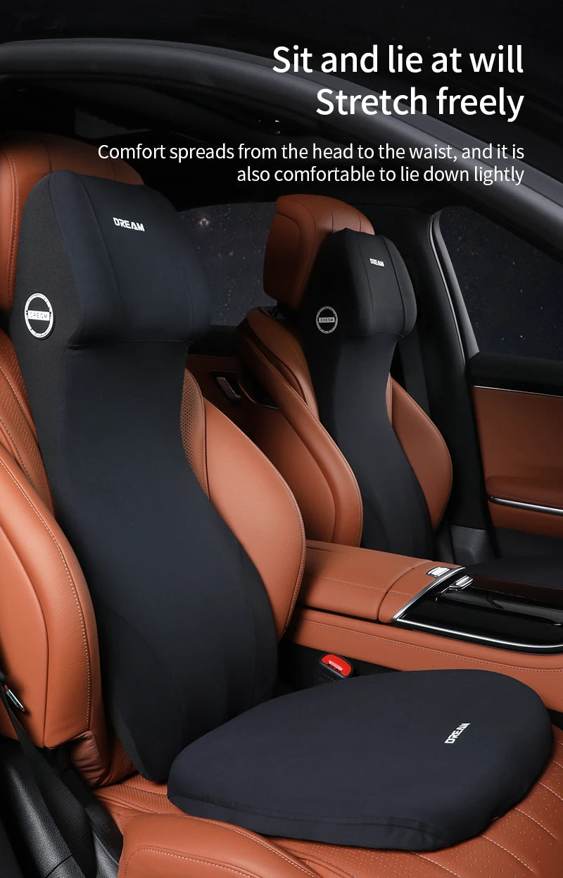 Car Leather Headrest Lumbar Support Memory Foam Car Rest Neck Pillow Back Cushion Seat Waist Supports Car Interior Accessories